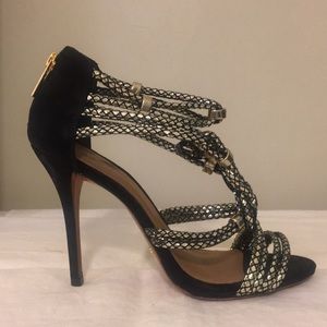 Shultz leather strappy snakeskin pump